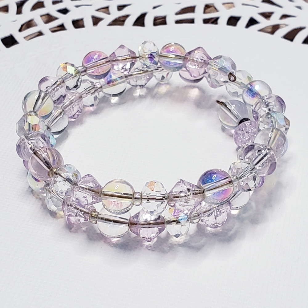 Elegant Iridescent AB Crystal Glass Mixed Beaded Wrap Bracelet 0097 - Picture 3 of 5